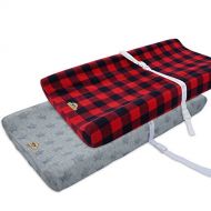 BlueSnail Plush Super Soft and Comfy Changing Pad Cover for Baby 2-Pack (Red Buffalo Palid)