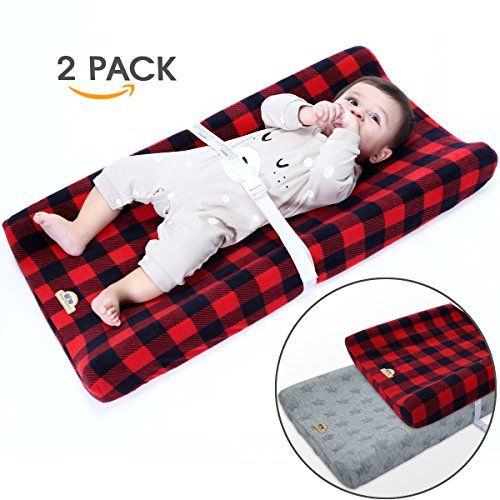  BlueSnail Plush Super Soft and Comfy Changing Pad Cover for Baby 2-Pack (Red Buffalo Palid)
