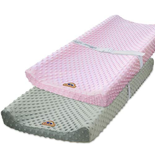  BlueSnail Ultra Soft Minky Dot Chaning Pad Cover 2 Pack (Gray+Pink, 2 Pack)