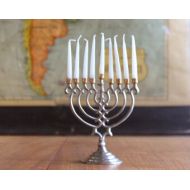BlueSugarVintage Nickel and Brass Menorah - Biedermann and Sons - Modern 7 Hanukkah Candleholder - Happy Chanukah