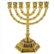 BlueWhiteShop Gold Plated Handmade Menorah Judaica Souvenir from Jerusalem 6.3 inch