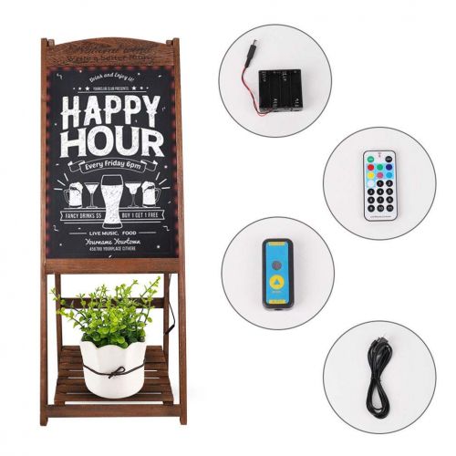  Blue_Bright Wood Frame Chalkboard LED Rustic Easel Erasable Memo Drawing Board Stand Shelf Coffee Color