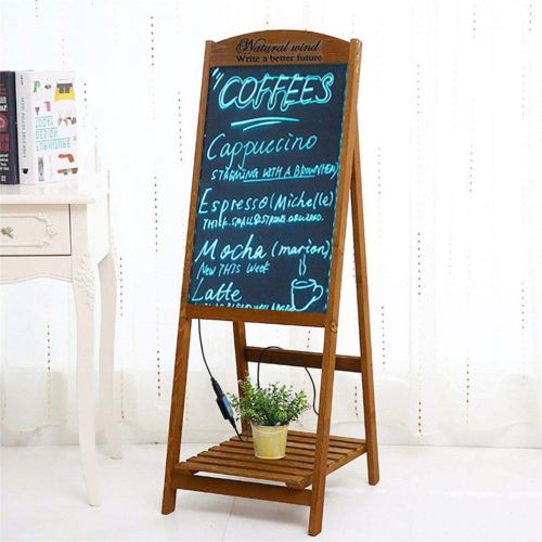  Blue_Bright Wood Frame Chalkboard LED Rustic Easel Erasable Memo Drawing Board Stand Shelf Coffee Color