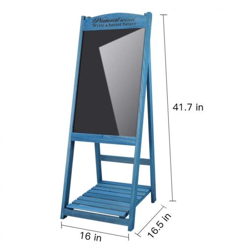  Blue_Bright Rustic Wood Frame LED Easel Chalkboard Erasable Drawing Memo Board Stand Shelf Blue Color