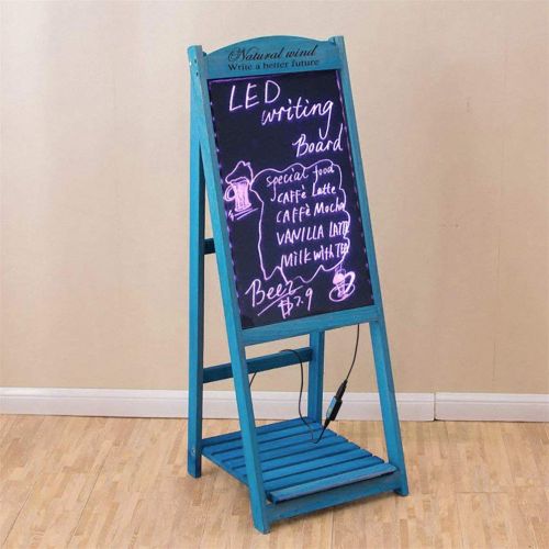  Blue_Bright Rustic Wood Frame LED Easel Chalkboard Erasable Drawing Memo Board Stand Shelf Blue Color