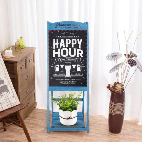  Blue_Bright Rustic Wood Frame LED Easel Chalkboard Erasable Drawing Memo Board Stand Shelf Blue Color