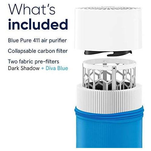  [아마존베스트]Blueair Blue Pure 411 Air Purifier 3 Stage with Two Washable Pre-Filters, Particle, Carbon Filter, Captures Allergens, Odors, Smoke, Mold, Dust, Germs, Pets, Smokers, Small Room