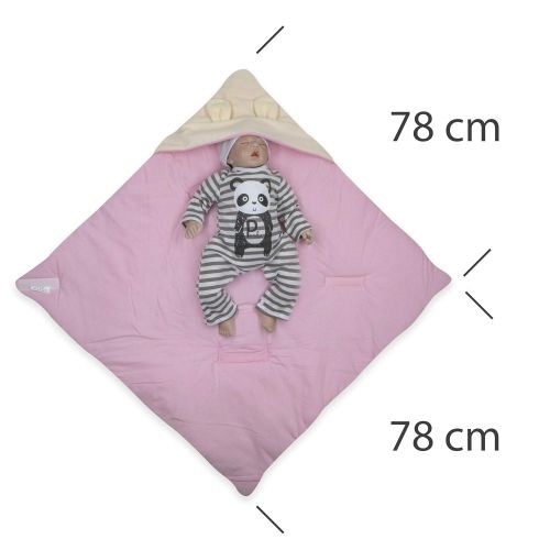  BlueberryShop Thermo Terry Baby Swaddle Wrap Car Seat Blanket with a Hood | Sleeping Bag for Newborns | Intended for Kids Aged 0-3 Months | Perfect as a Baby Shower Gift | Pink