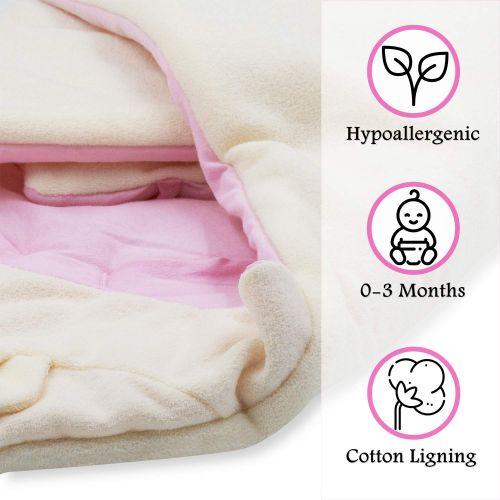  BlueberryShop Thermo Terry Baby Swaddle Wrap Car Seat Blanket with a Hood | Sleeping Bag for Newborns | Intended for Kids Aged 0-3 Months | Perfect as a Baby Shower Gift | Pink