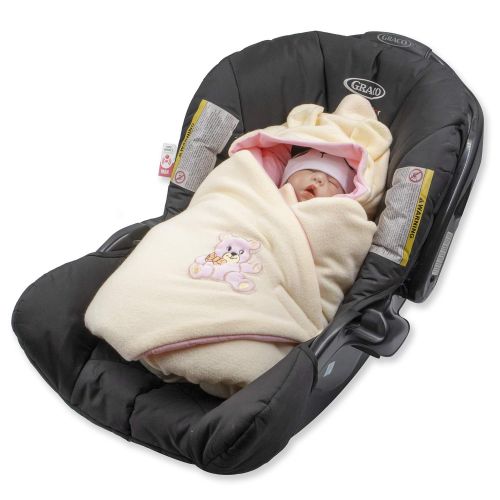  BlueberryShop Thermo Terry Baby Swaddle Wrap Car Seat Blanket with a Hood | Sleeping Bag for Newborns | Intended for Kids Aged 0-3 Months | Perfect as a Baby Shower Gift | Pink