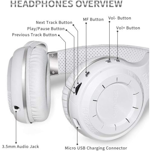  [아마존 핫딜]  [아마존핫딜]Bluedio T2s Bluetooth Headphones On Ear with Mic, 57mm Driver Rotary Folding Wireless Headset, Wired and Wireless Headphones for Cell Phone/TV/PC, 40 Hours Play Time (White)