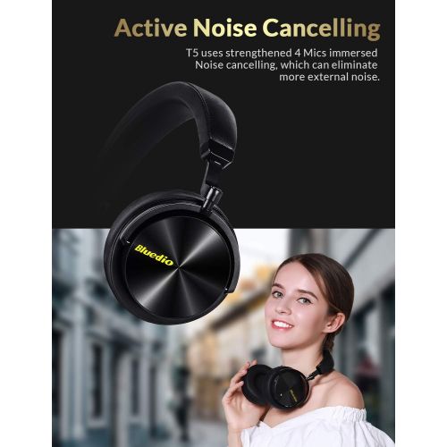  [아마존 핫딜] [아마존핫딜]Bluedio T5 Active Noise Cancelling Headphones Over Ear Wireless Bluetooth Headphones with Mic Portable Stereo Headsets for Cell Phones Travel Work(Black)