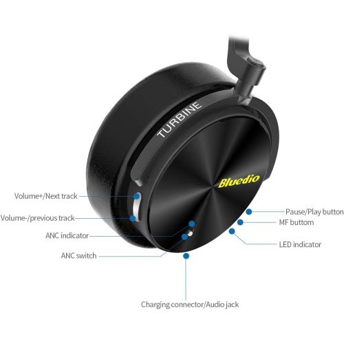  [아마존 핫딜] [아마존핫딜]Bluedio T5 Active Noise Cancelling Headphones Over Ear Wireless Bluetooth Headphones with Mic Portable Stereo Headsets for Cell Phones Travel Work(Black)