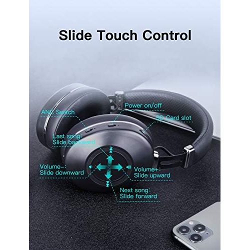  [아마존베스트]Bluedio H2 Bluetooth Headphones Over Ear, Slide Touch Control, 40 Hours Playtime, ANC Headphones with 57 mm HiFi Deep Bass for Phone/PC