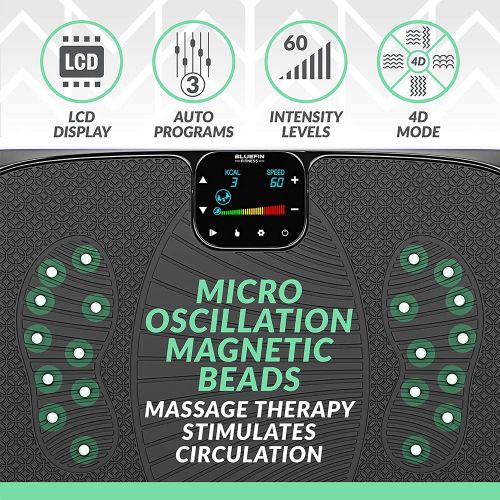  Bluefin Fitness 4D Triple Motor Vibration Plate | Powerful | Magnetic Therapy Massage | Curved Surface | 4.0 Bluetooth Speakers | Vibration Oscillation & Micro Vibration | 3 Silent