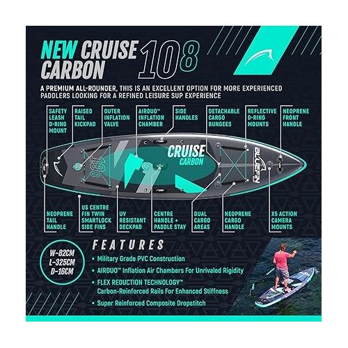  Bluefin Cruise SUP Boards Premium Stand Up Inflatable Paddle Board Stable Design Non-Slip Design with Fibreglass Paddle & Accessories 5 Year Warranty Multiple Sizes for Adults