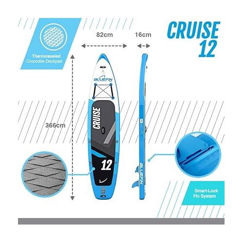  Bluefin Cruise SUP Inflatable Stand Up Paddle Board | Premium Paddleboard Accessories | Multiple Sizes: Kids, 9'8, 10'4, 10’8, 12’, 15'