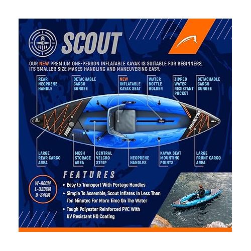  Premium Bluefin Ranger & Scout Inflatable Kayak - Inflatable 1 & 2 Person Kayak Accessories: Pump, Paddle Phone Case and Backpack - Inflatable Canoe Alternative for Adults & Family