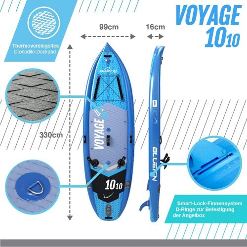  Bluefin SUP Aufblasbares Steh-Paddle Board | 1010 Voyage-Modell | Stabiles Design | Komplett mit allem Zubehoer