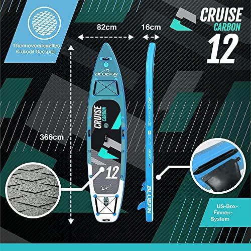  Bluefin SUP Bluefin Cruise Carbon SUP Board Set | Aufblasbares Stand Up Paddle Board | 6 Zoll Dick | Carbon Fibre Paddel | Kajak Sitz | Komplettes Zubehoer | 5 Jahre Garantie