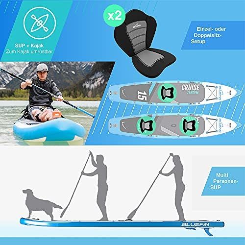  Bluefin SUP aufblasbares Stand Up Paddle Board Set / Mit Hochdruck-Pumpe, 3-teiliges Paddel zur Kajak Konvertierung / Kajaksitz, Sicherungsleine, Tasche & Reparaturset / 330cm / 36