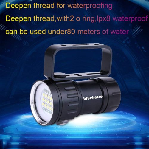  Bluehorse bluehorse Dive Light, Dive Lights,18000 Lumen Ipx8 Waterproof Diving Flashlight, 7 Modes 120 Wide Beam 500m Light Irradiation Range Underwater 80m Led Flashlight Submersible Lights