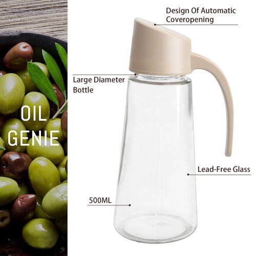  Bluesim Olive Oil Dispenser Bottle, Vinegar Dispensing Cruets, 17 Oz Condiment Oil Glass Bottle, Apricot