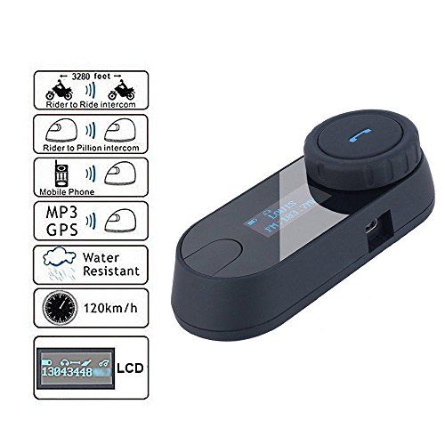  FreedConn Bluetooth Helmet Communication Intercom Systems for Motorcycle, LCD Screen T-COMSC 800M Two-way Handsfree Bluetooth Interphone Intercom Headset with FM Radio Waterproof (1 Pack)