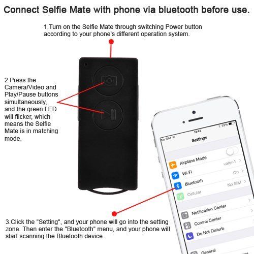  Bluetooth Selfie ( USA Seller ) Bluetooth Selfie Pro - Selfie Remote Wireless Camera, Wireless Shutter Release, Self-timer with Remote Control for iOS Android Smartphones Tablets, iPhone 6+ 6 5s 5c 5 4s iPad 3 2