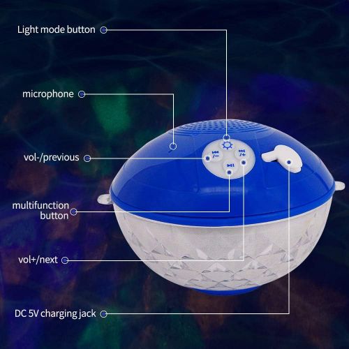  [아마존베스트]Blufree Bluetooth Speakers with Colorful Lights, Portable Speaker IPX7 Waterproof Floatable, Built-in Mic,Crystal Clear Stereo Sound Speakers Bluetooth Wireless 50ft Range for Home Shower