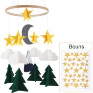 Blulu Baby Crib Mobile Starry Woodland Nursery Mobile with 39 Pieces Removable Gold Star Wall Stickers for...