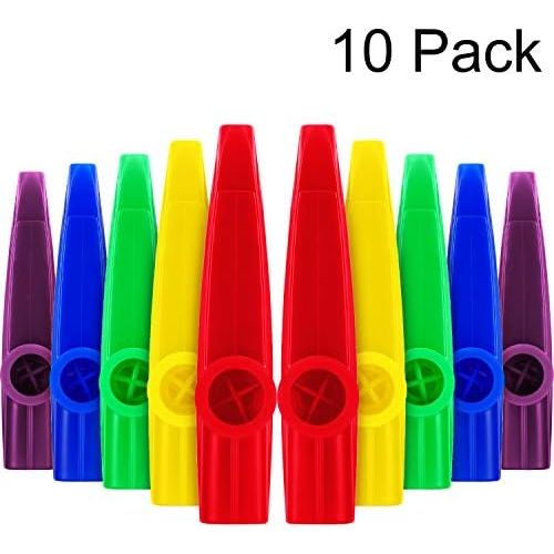  [아마존베스트]Blulu Plastic Kazoos Musical Instruments with Kazoo Flute Diaphragms for Gift, Prize and Party Favors, 5 Colors (10 Pieces)