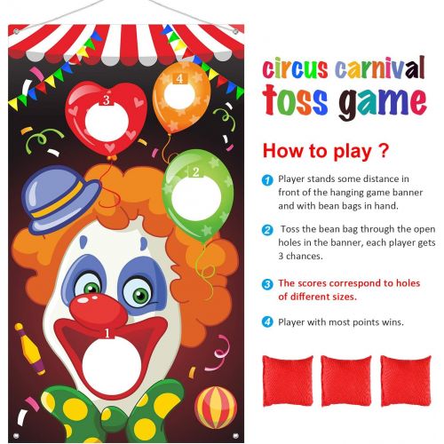  [아마존베스트]Carnival Toss Games with 3 Bean Bag, Fun Carnival Game for Kids and Adults in Carnival Party Activities, Great Carnival Decorations and Suppliers (Clown)