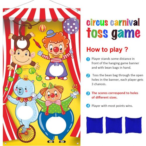  [아마존베스트]Carnival Toss Games with 3 Bean Bag, Fun Carnival Game for Kids and Adults in Carnival Party Activities, Great Carnival Decorations and Suppliers (Circus Animal)