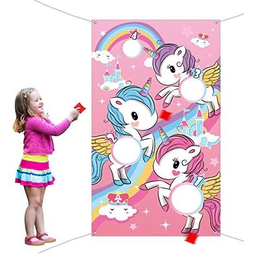  [아마존베스트]Unicorn Toss Game with 3 Pieces Nylon Bean Bag for Children Adult Unicorn Theme Party Decorations and Supplies