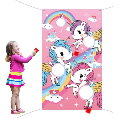  [아마존베스트]Unicorn Toss Game with 3 Pieces Nylon Bean Bag for Children Adult Unicorn Theme Party Decorations and Supplies