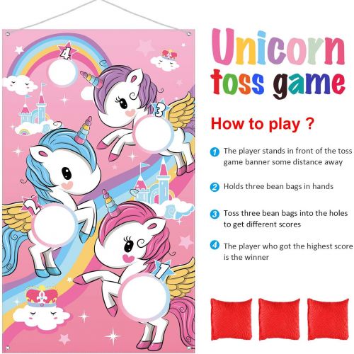  [아마존베스트]Unicorn Toss Game with 3 Pieces Nylon Bean Bag for Children Adult Unicorn Theme Party Decorations and Supplies
