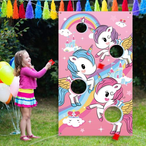  [아마존베스트]Unicorn Toss Game with 3 Pieces Nylon Bean Bag for Children Adult Unicorn Theme Party Decorations and Supplies