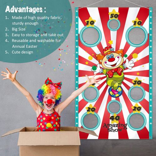  [아마존베스트]Carnival Party Decoration Supply Set, 8 Holes Carnival Clown Toss Game Banner with 3 Bean Bags and 9.8 ft Rope for Kids and Adults in Carnival Party Activities