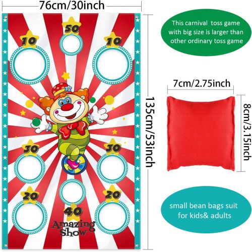  [아마존베스트]Carnival Party Decoration Supply Set, 8 Holes Carnival Clown Toss Game Banner with 3 Bean Bags and 9.8 ft Rope for Kids and Adults in Carnival Party Activities