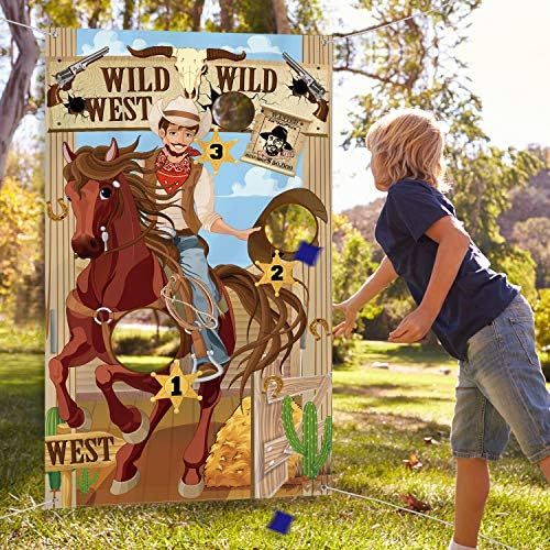  [아마존베스트]Blulu Western Party Cowboy Toss Games with 3 Bean Bags, Fun Western Game for Kids and Adults in Western Themed Activities Western Cowboy Decorations and Supplies