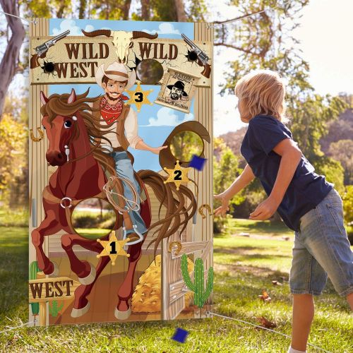  [아마존베스트]Blulu Western Party Cowboy Toss Games with 3 Bean Bags, Fun Western Game for Kids and Adults in Western Themed Activities Western Cowboy Decorations and Supplies