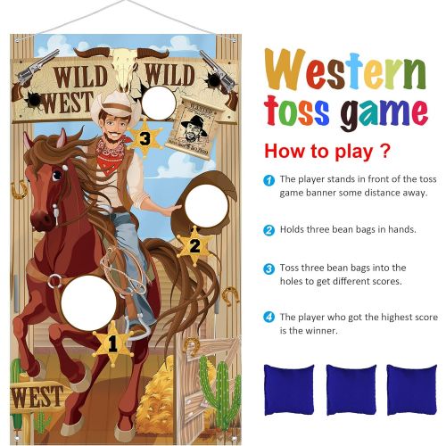  [아마존베스트]Blulu Western Party Cowboy Toss Games with 3 Bean Bags, Fun Western Game for Kids and Adults in Western Themed Activities Western Cowboy Decorations and Supplies