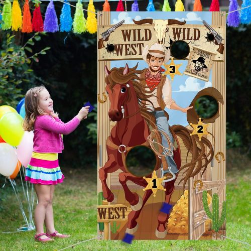  [아마존베스트]Blulu Western Party Cowboy Toss Games with 3 Bean Bags, Fun Western Game for Kids and Adults in Western Themed Activities Western Cowboy Decorations and Supplies