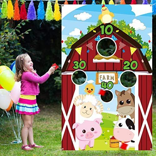  [아마존베스트]Farm Animal Toss Games with 3 Nylon Bean Bag, Fun Carnival Toss Game, Farm Animals Theme Party Decorations and Supplies