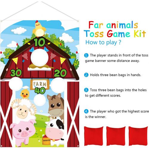  [아마존베스트]Farm Animal Toss Games with 3 Nylon Bean Bag, Fun Carnival Toss Game, Farm Animals Theme Party Decorations and Supplies