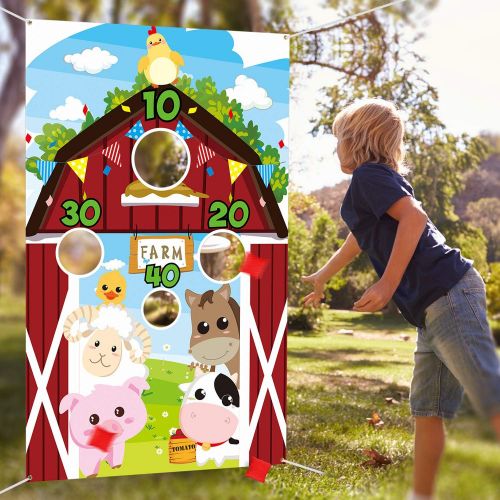  [아마존베스트]Farm Animal Toss Games with 3 Nylon Bean Bag, Fun Carnival Toss Game, Farm Animals Theme Party Decorations and Supplies