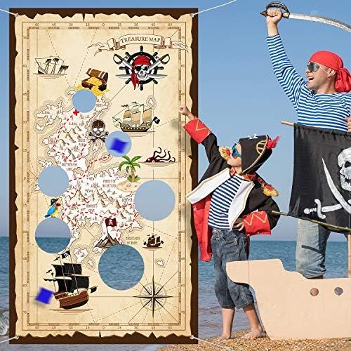  [아마존베스트]Pirate Bean Bag Toss Game Pirate Treasure Hunt Toss Games with 3 Bean Bags, Pirate Theme Party Decorations and Supplies