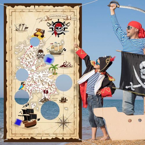  [아마존베스트]Pirate Bean Bag Toss Game Pirate Treasure Hunt Toss Games with 3 Bean Bags, Pirate Theme Party Decorations and Supplies