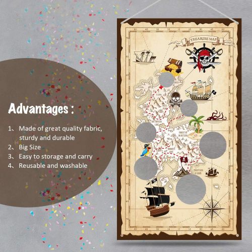  [아마존베스트]Pirate Bean Bag Toss Game Pirate Treasure Hunt Toss Games with 3 Bean Bags, Pirate Theme Party Decorations and Supplies